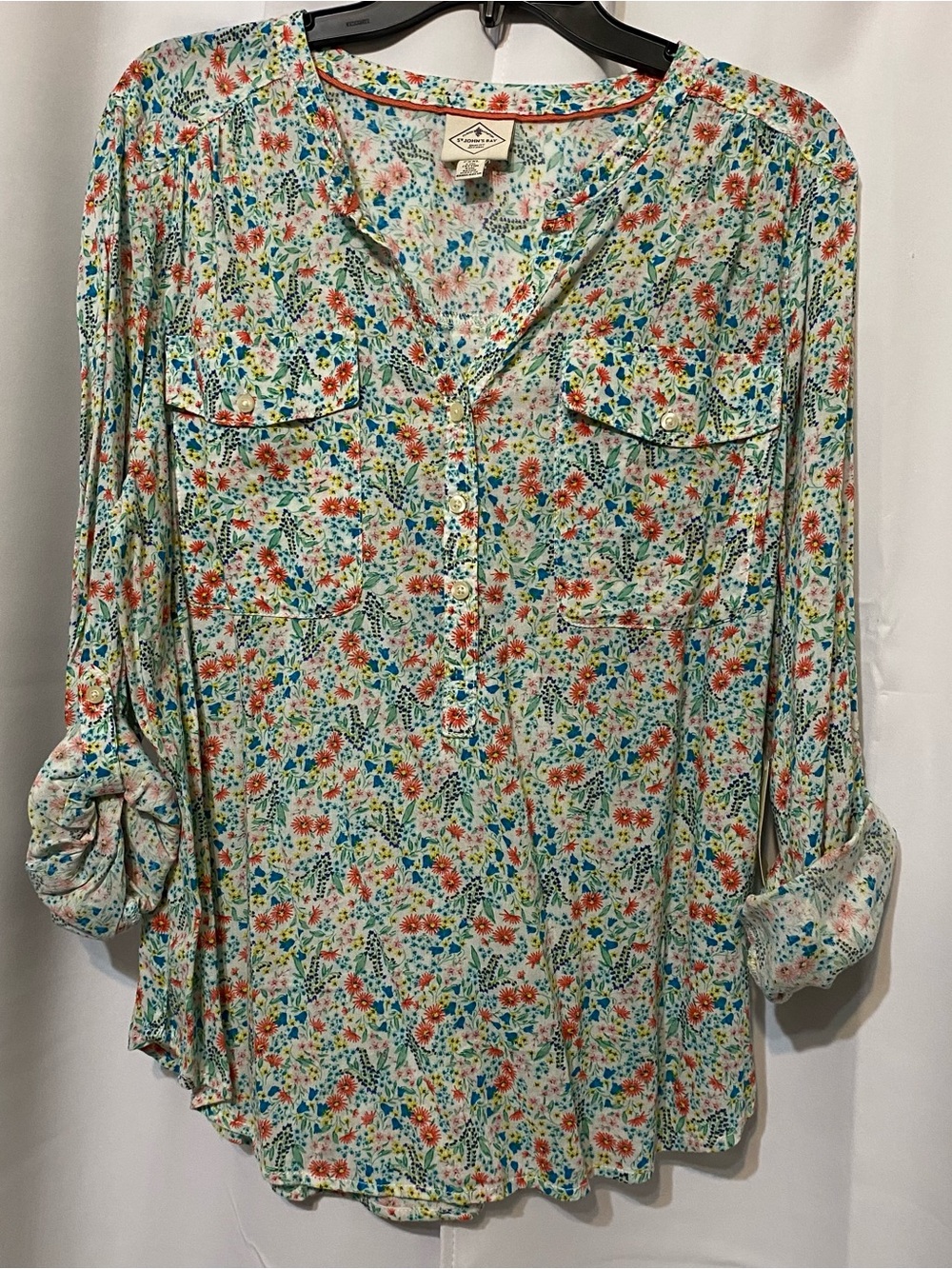 St. John’s Bay Ditsy Floral 1/4 Button Up Blouse Women’s Petite 2XL (MSRP $44)